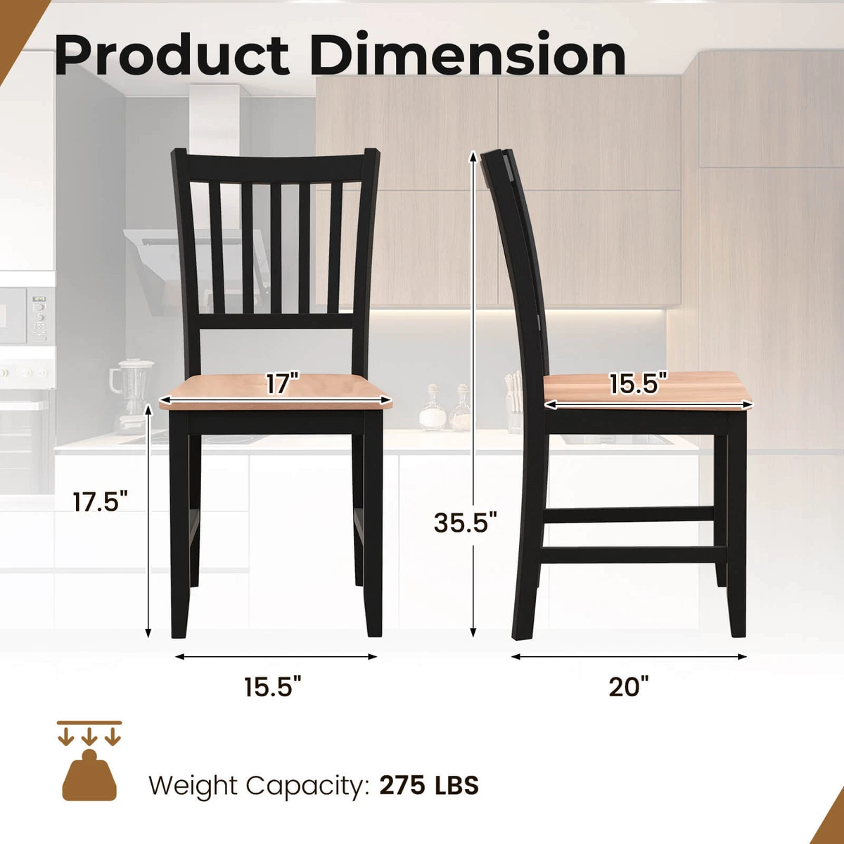 Set of 4 Dining Chair Kitchen Spindle Back Side Chair w Solid
