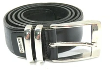 Navyboot Black Leather Belt Mens Size 38 Silver Tone Buckle