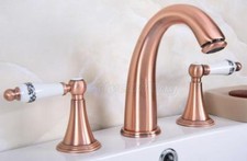 Antique Red Copper Widespread Bathroom Sink Faucet Double Handle Basin Mixer Tap