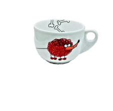 Andrea Fontebasso  tasse blanche chien rouge longue queue os 7,5 x 13 cm env
