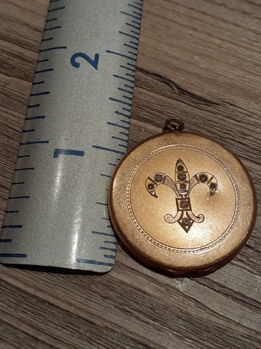 Antique Vintage Art Nouveau Gold Locket Fleur-de-lis - Picture 7 of 7