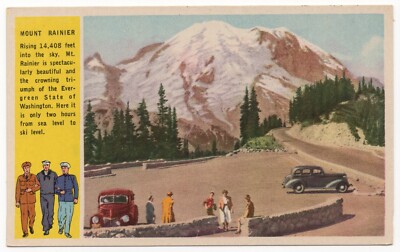 Washington State Armed Services Mount Rainier Vintage Colorful Postcard 