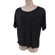 Pajama Top Sleepwear Size Large Black w/Moon & Stars Side Slits Jenni Intimates