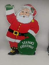 Christmas Santa Claus Season's Greetings Vintage Yard Sign Heavy Plastic 27"