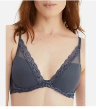 Natori 730023 Graphite Gray Feathers Contour Plunge Bra US 32DDD