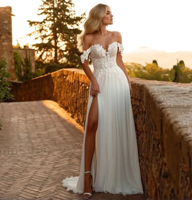 Vintage Off Shoulder Bohemian Wedding Dresses Backless Sexy High Split Chiffon | eBay Vintage Off Shoulder Bohemian Wedding Dresses Backless Sexy High Split Chiffon | eBay