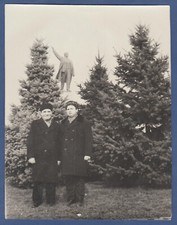 Handsome guys in the park near the Lenin monument Soviet Vintage Photo USSR