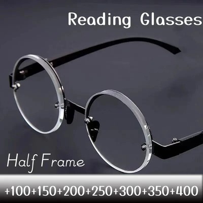 HD Hombre Gafas Lectura Lentes Montura Cristal Redonda La Moda Antifatiga Retro