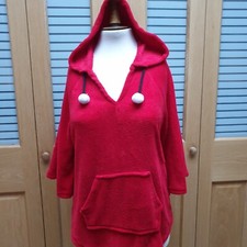 Size 18/20/22 Red Fleece Hooded Cape - D/string Hood - Kangaroo Pocket -used Vgc