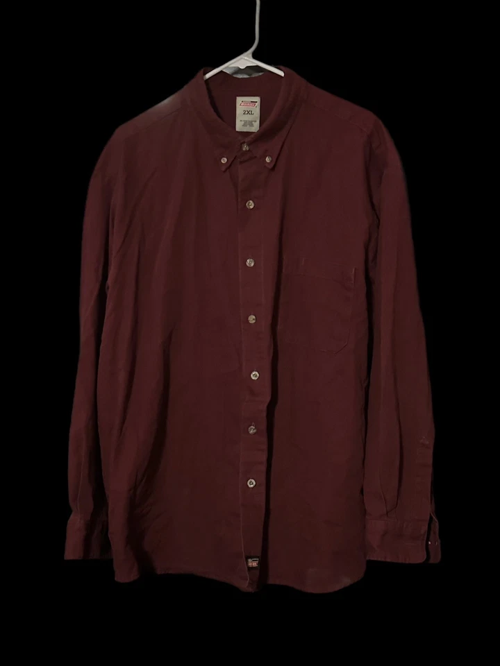 Camisa de Trabajo Dickies Manga Larga Borgoña XXL Bolsillos Frontales Botones Liberación de Manchas Foto 3 de 4