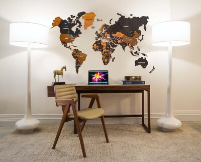 TERRA 3D Holzweltkarte Wooden World Map Country + Capital 150x90 cm