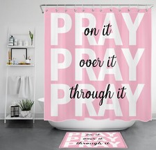 Inspirational Quotes Christ Pink and White Shower Curtain Set for Bathroom Decor