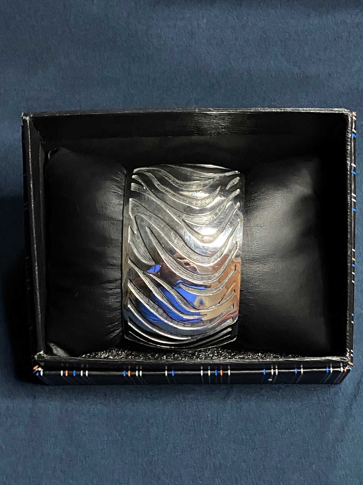 Zebra Pattern .925 Sterling Silver Cuff Bracelet - image 1