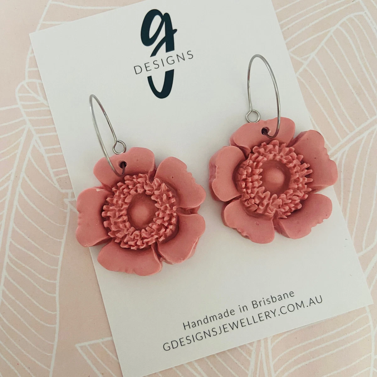 Statement Earrings Hoop Polymer Clay TEXTURED FLOWER