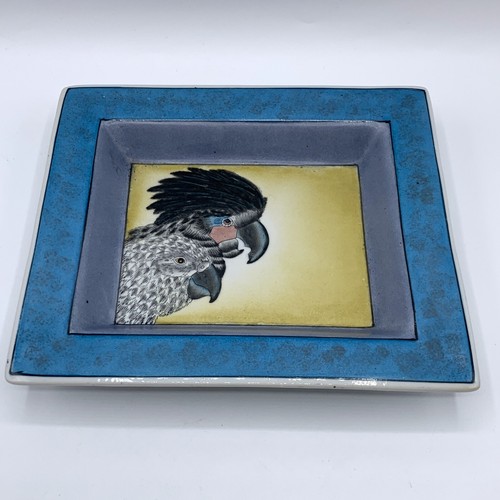 Plato de cerámica pequeño pájaro loro plato bandeja plato de baratija con borde azul arte cuenco aves - Imagen 9 de 12