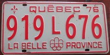 1976 QUEBEC CANADA LICENSE PLATE #  919 L 676 LA BELLE PROVINCE OLYMPIC LOGO