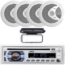 Pyle Marine Bluetooth Stereo Radio USB Receiver, 4x 6.5'' 150W White Speakers