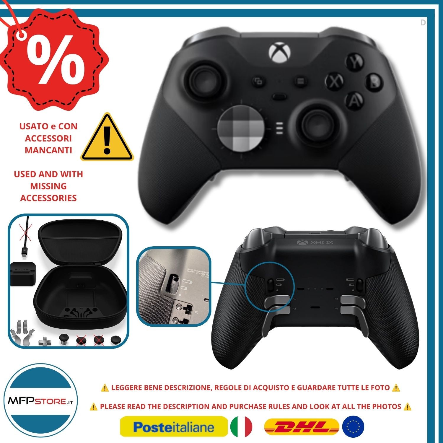 Controller Xbox Elite Series 2 Nero - USATO con DIFETTI e ACCESSORI MANCANTI
