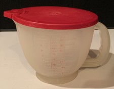 Vintage Sheer Tupperware 500-3 Mix-N-Stor 8 Cup Measuring Bowl  Red Lid 696/697