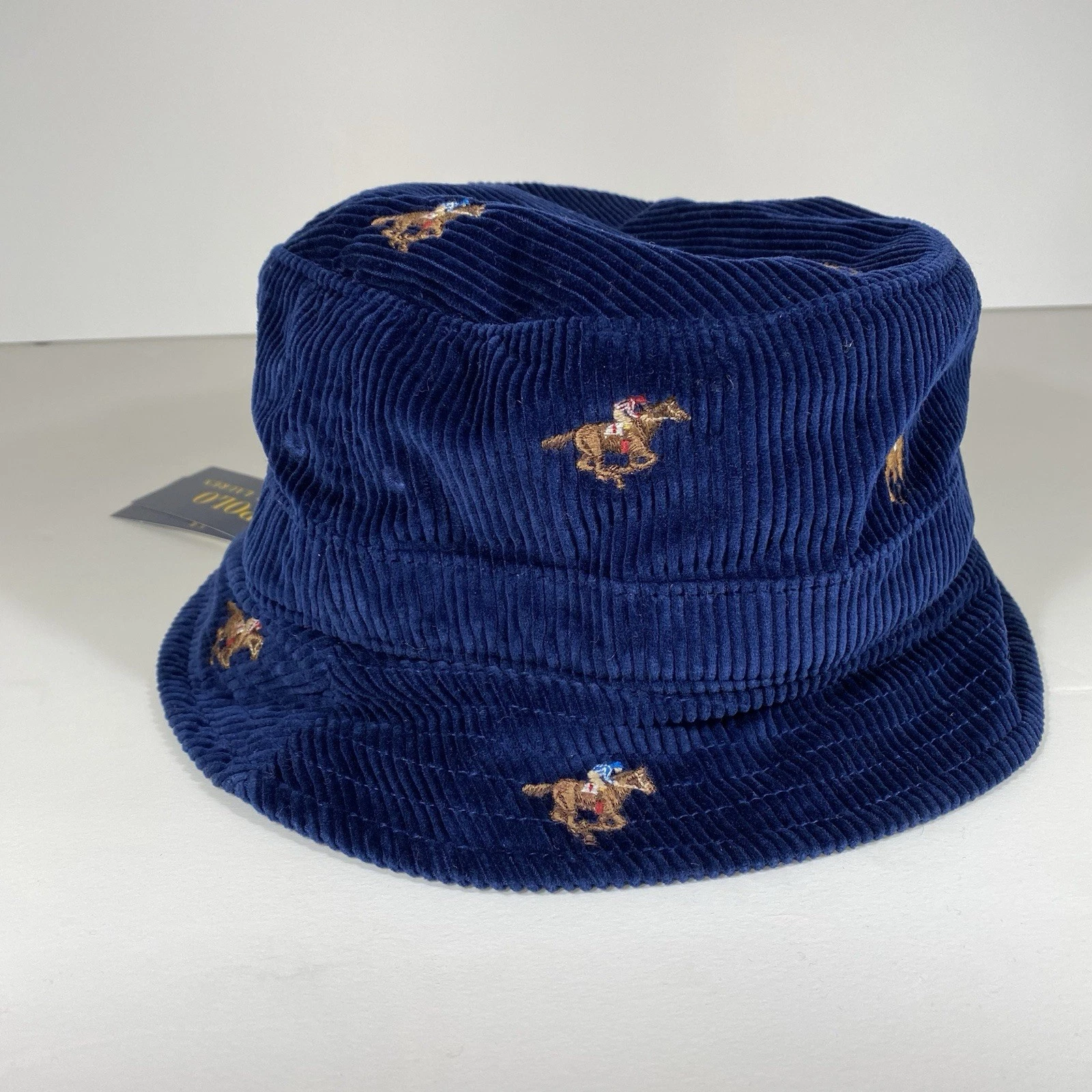 NWT Polo Ralph Lauren Equestrian Summer Boat Navy Corduroy Bucket Hat Cap L/XL