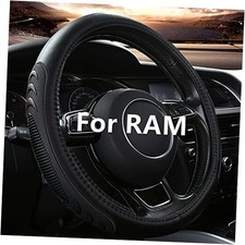 Leather Steering Wheel Cover for Dodge Ram 1500 2500 3500, 15.5-16 Inches Black