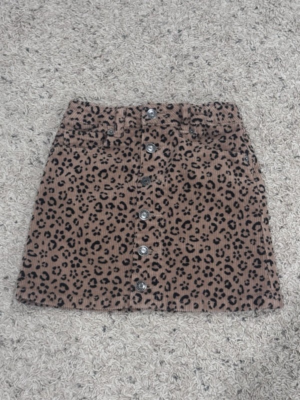 Cat and Jack Skirt Girls size 10 Leopard Print Corduroy Buttons Adjustable Waist