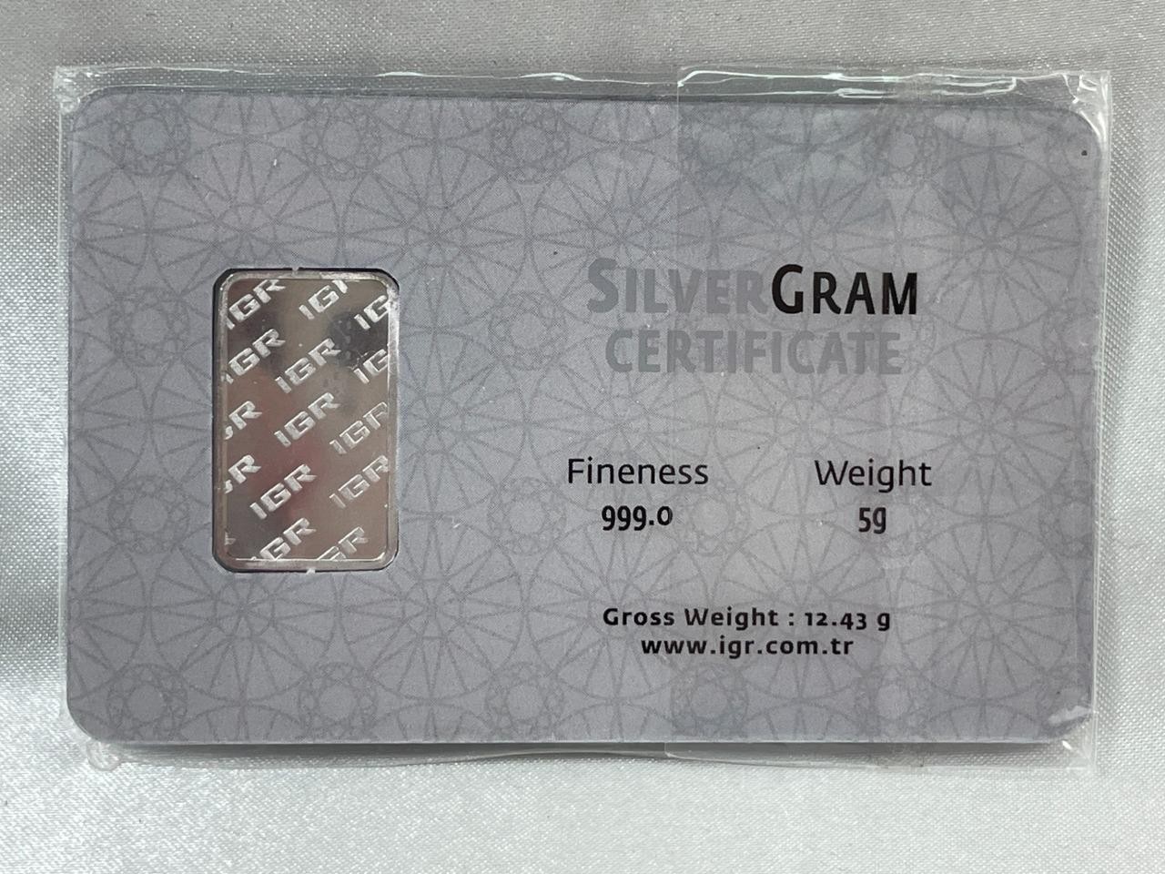 IGR Silver Ingot, 5 grams, .999 Fine Silver, Carded COA 