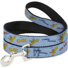 Dog Leash Disney Pluto Poses and Quotes Blues/Red/Yellow NARROW 0.5"