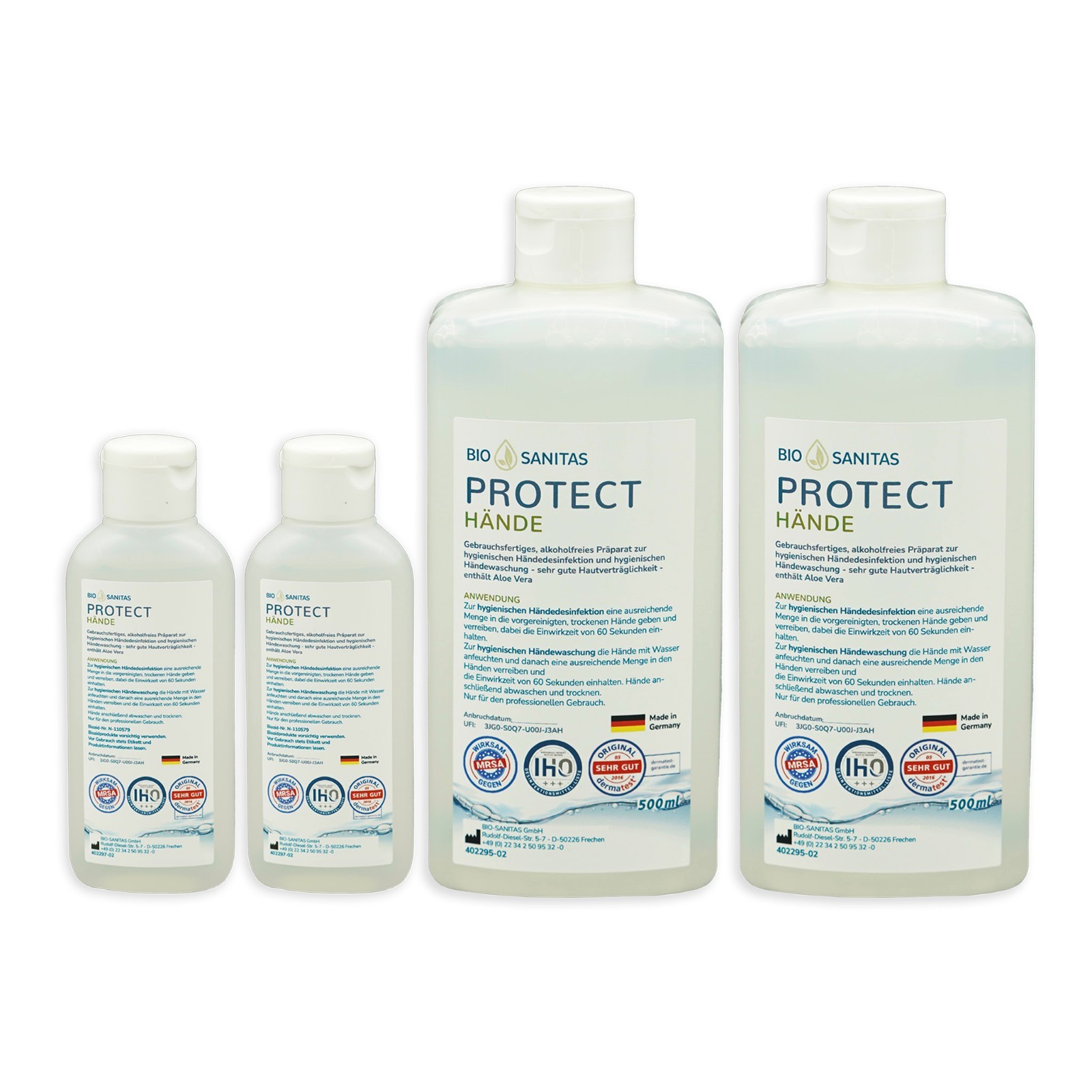 Bio Sanitas Protect Hände 2x500ml+2x100ml Händedesinfektionsmittel OHNE Alkohol