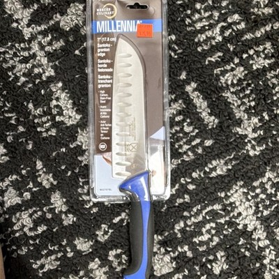 Mercer Culinary Millennia M22707BL 7'' Santoku Knife Granton Edge Blue Handle