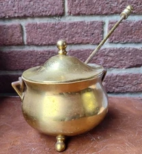 VINTAGE Gypsy Pot Cauldron Brass 3 Footed Smudge Pot W/ Pumice Wand 