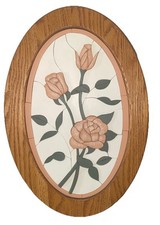 Oak Framed Wooden Flowers 19 1/2 X 13 Vintage
