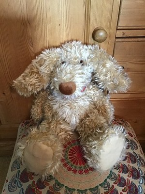 Vintage Gina flauschiger zotteliger Hund roter Schal schlapp weiches Plüschtier 17 Zoll