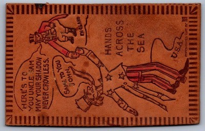 DS1/ Patriotic Postcard c1910 Leather Uncle Sam Hands Across the Sea England 125