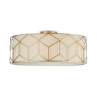 Deckenleuchte Rund E27 Ø 57 Cm In Gold Natur Metall Stoff Deckenlampe Wohnzimmer