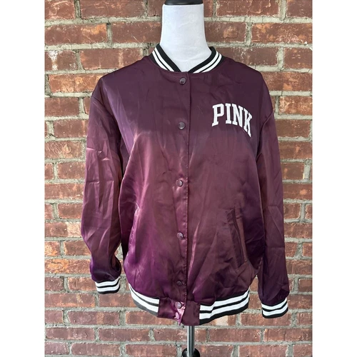 UNDERCOVER Victorias Secret ROSA Giacca Donna S Marrone Raso Bomber Varsity Love Rosa