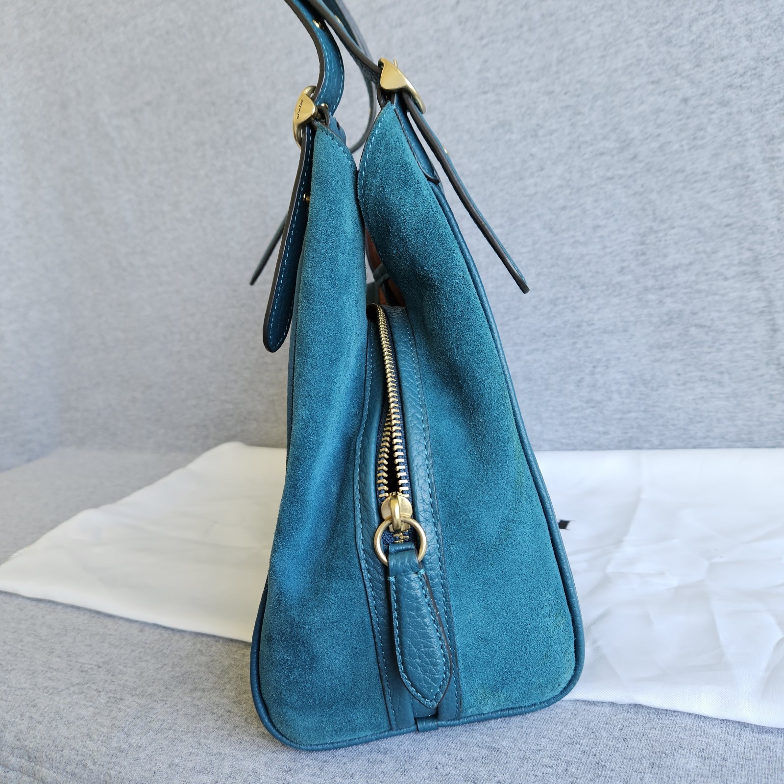 Coach Lori Leather/Suede Shoulder Bag Teal Gold Hardware (C5265) Beautiful Purse image 8