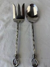 Gourmet Settings TWIST Glossy Stainless Flatware large Serving Spoon & fork 11"