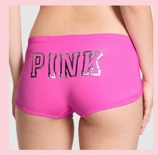 Victoria's Secret PINK - M Cotton Dorm Boyshort Panty Pink Silver Foil Medium