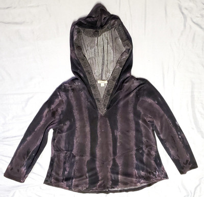 ONE WORLD Purple Black Velvet Lace Hoodie Goth Vampire Witchy Fairy Tunic Y2K 1X