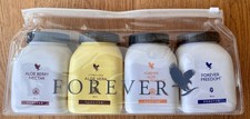 4x Forever Living Aloe Vera Gel Kanister / Container leer Deko im Zipp-Beutel