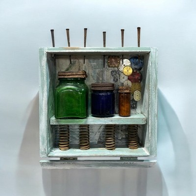 Original Abstract Collage Assemblage Sculpture Art Painting 8x9 ''Apothic''
