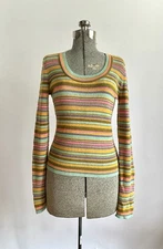 Vintage 1990's Christian Lacroix Bazar Pastel Metallic Striped Knit Sweater Top