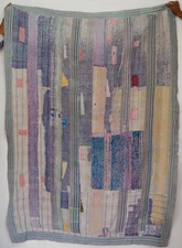 Indian Vintage Kantha Quilt Cotton Hand Stitched Patchwork Blanket