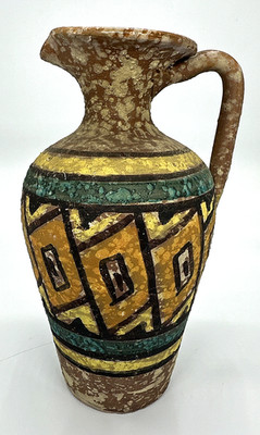 Vtg Italian Lava Glaze Vase Pitcher 7.75'' Bitossi Raymor Orange Yellow Geometric
