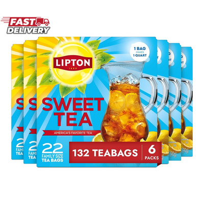 Lipton Family-Sized Black Iced Tea Bags, Southern Sweet Tea 22 Ct (Pack of 6)