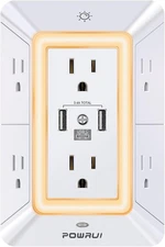 POWRUI Multi Plug 6 Outlet Surge Protector Extender with 3 USB 2U1C, White 