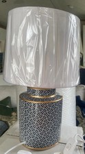 Joanna Hope Blue Ceramic Lamp with Gold Rim & Pleated Drum Shade. BNIB