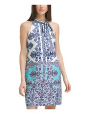 VINCE CAMUTO Womens Blue Tie Fitted Sleeveless Above The Knee Shift Dress 4