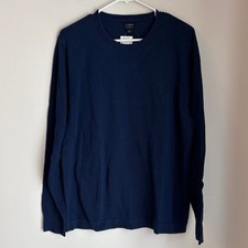 J. Crew Deep Blue Long Sleeve 100 cotton knit sweater men Classic crewneck LG